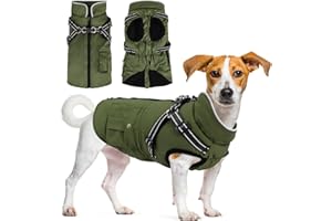 Keggs Dog Coat with Harness Winter Dog Coat Fleece Dog Jacket Waterproof Dog Coat Zipper Dog Jacket Puppy Coat Small Dog Clothes Dog Coat with Reflective Harness for Smal Medium Large Dogs Green M
