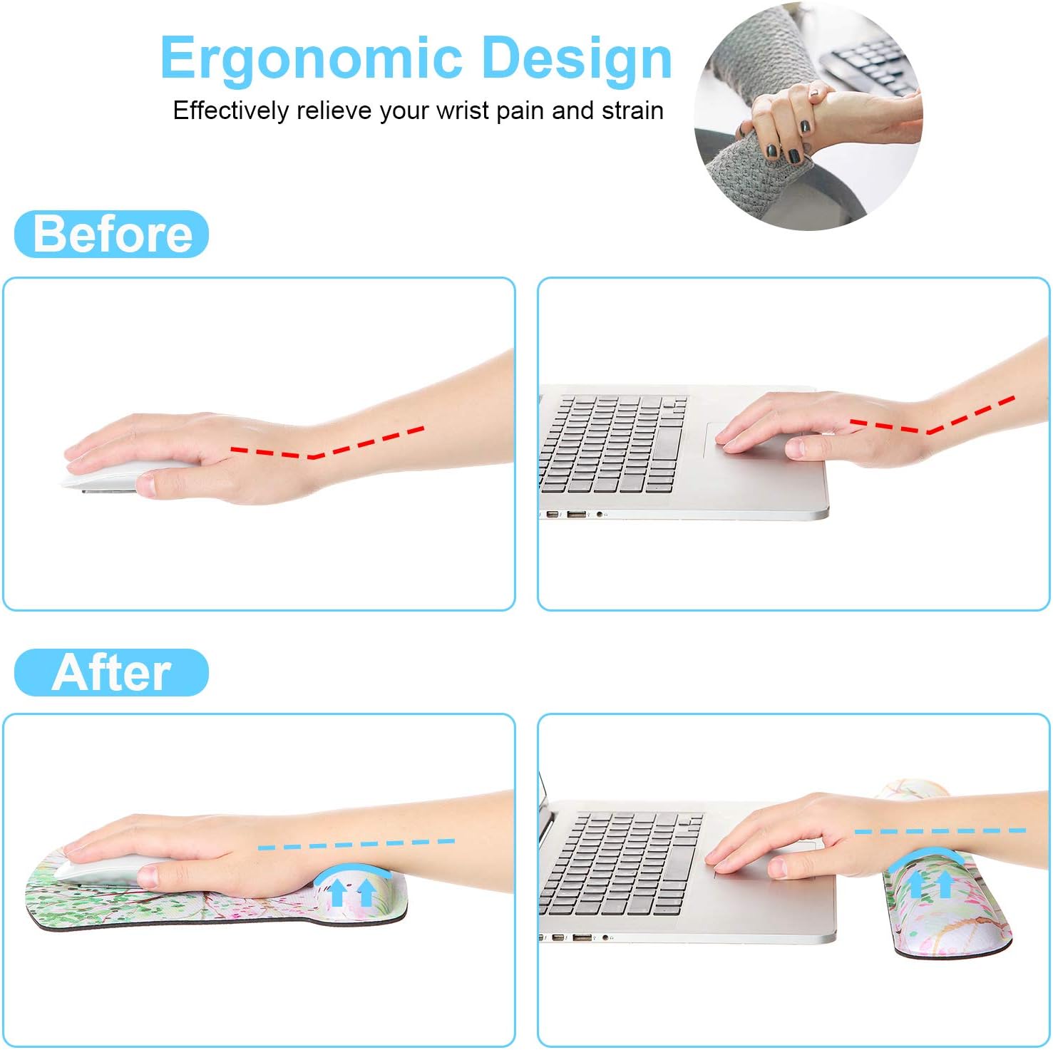 Ergonomic Mouse Pad with Wrist Support and Keyboard Wrist Rest Pad Set, iDonzon Cute Wrist Pad with Non-Slip Rubber Base and Raised Memory Foam, Easy Typing & Pain Relief, Green Plants : Office Products