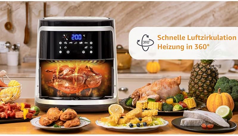 Heißluftfritteuse 7L, 1900 W, Digitalem LED-Touchscreen Air Fryer