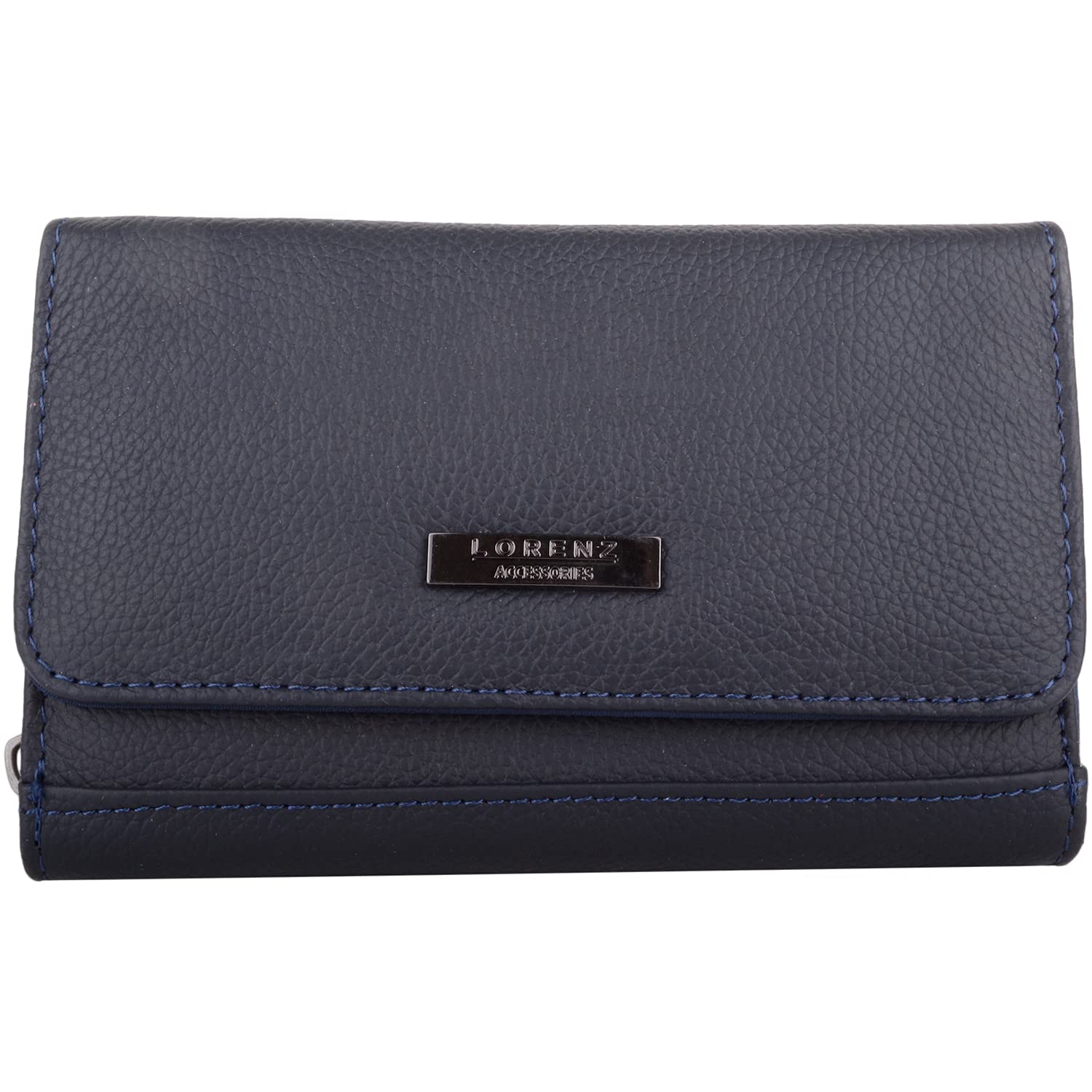 Valita Womens Large Leather RFID Protected Tri-Fold Coin Notes Credit Card Holder Purse Wallet - Navy