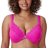 DELIMIRA Women's Front Closure Bras Plus Size Full Coverage Underwire Unlined Supportive Lace Bra