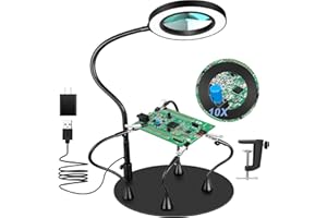 MagnieOpti Magnetic Helping Hands Soldering Station with 10X Magnifying Glass with light, PCB Holder 4 Flexible Arms Magnifier and Third Hand Tool for Electronic Repair Soldering Jewelry Craft