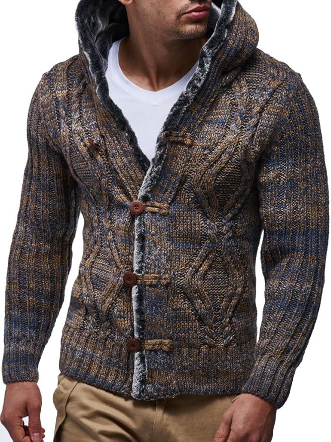 Leif Nelson Men’s Knitted Cardigan LongSleeved Slim fit Hoodie