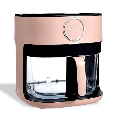 COOK WITH COLOR 1400W 5.5Qt Digital Kitchen Air Fryer with Glass Basket, 8 Presets Healthy Cooking Options, Bake, Fry, Reheat, 60-Min Timer, Adjustable Temperature Control 175°F–400°F, Blush
