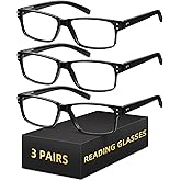 resjok Reading Glasses Men Women-3Pairs Blue Light Blocking Square Readers with Spring Hinge Anti Eyestrain Eyeglasses