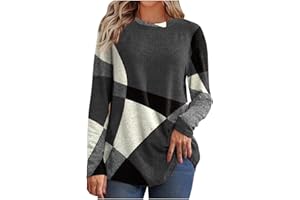 VOGFFR Fall Tops for Women 2024 Color Block Long Sleeve Pullover Top Lightweight Flannel Shirt Super Soft Crew Neck T Shirts