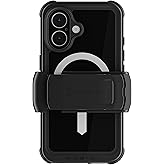 Ghostek Nautical Waterproof iPhone 16 Case with Belt Clip Holster - Screen and Camera Protector, Apple MagSafe Compatible, Rugged Heavy Duty Cover (6.1 Inch, Black)