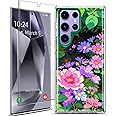 Coolwee for Samsung Galaxy S24 Ultra Case with Screen Protector (6.6 FT Military Drop Protection) Women Girls Slim Hard Back Cover Soft TPU Bumper for S24 Ultra Case Green Tropical Purple Pink Floral