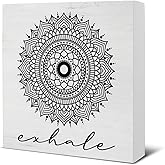 Zen Decor, Spiritual Decor, Exhale Mandala Wood Sign Home Office Meditation Room Bedroom Yoga Room Table Shelf Wall Desk Decoration 5×5 Inches