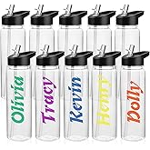 10 Pack Clear Water Bottles Bulk, 24oz Clear Reusable Blank Water Bottle with Leakproof Straw Lid Handle, Portable Wide Mouth Cups for Sports Gym Travel Cycling Camping, DIY Gift for Teacher Nurse