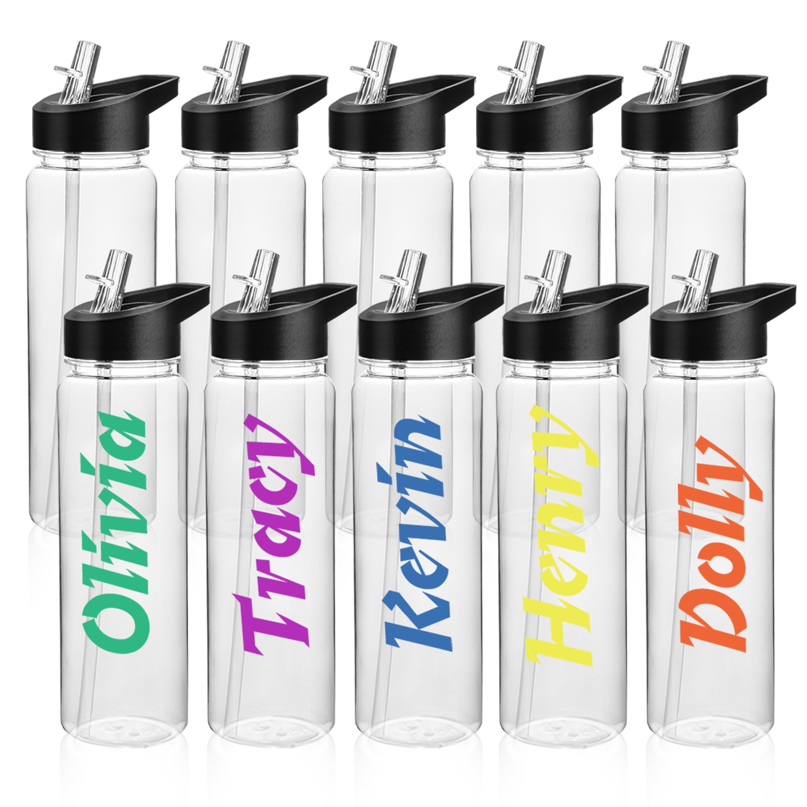 Photo 1 of 10 Pack Clear Water Bottles Bulk, 24oz Clear Reusable Blank Water Bottle with Leakproof Straw Lid Handle, Portable Wide Mouth Cups for Sports Gym Travel Cycling Camping, DIY Gift for Teacher Nurse