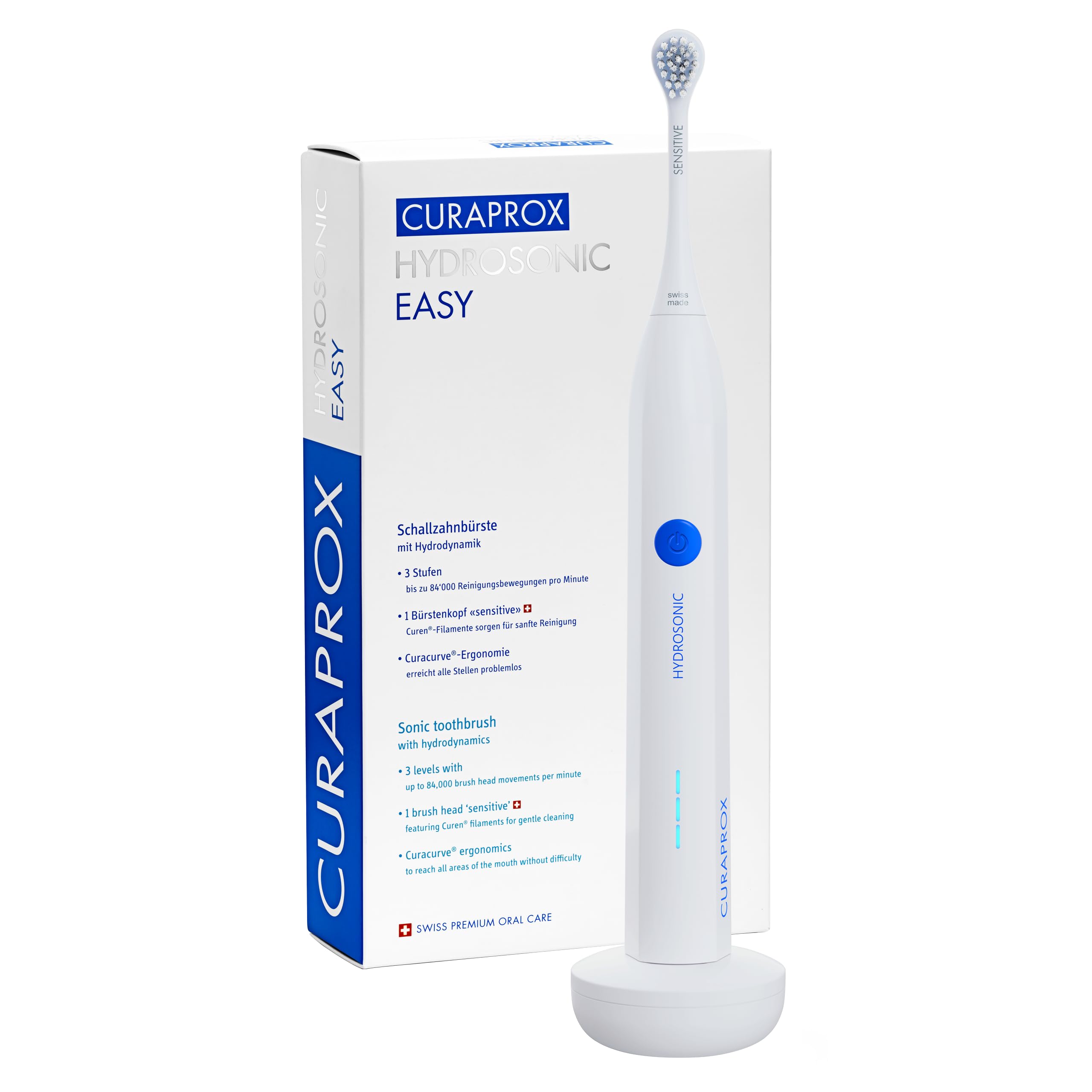 Curaprox Hydrosonic Easy Sonic Toothbrush – for Daily Gum Care and Plaque Control | Simple, Effective, Reliable | 1x Brush Head | Designed in Switzerland
