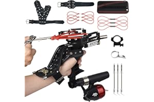 JTXCDFHMJ Rugged Professional Hunting Slingshot Fishing Kit Package As Adult Catapult Wrist Rocket Slingshot Comes with Reel Fish Shooting Dart Hand Gauntlet