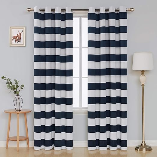 Amazon Com Deconovo Navy Blue Striped Blackout Curtains Grommet