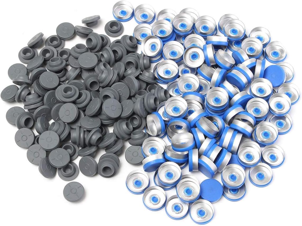 100Pcs 20MM Stoppers + Caps For Flip Off Vial Seal Sealing Bottle Crimper for Small Medicine Bottles