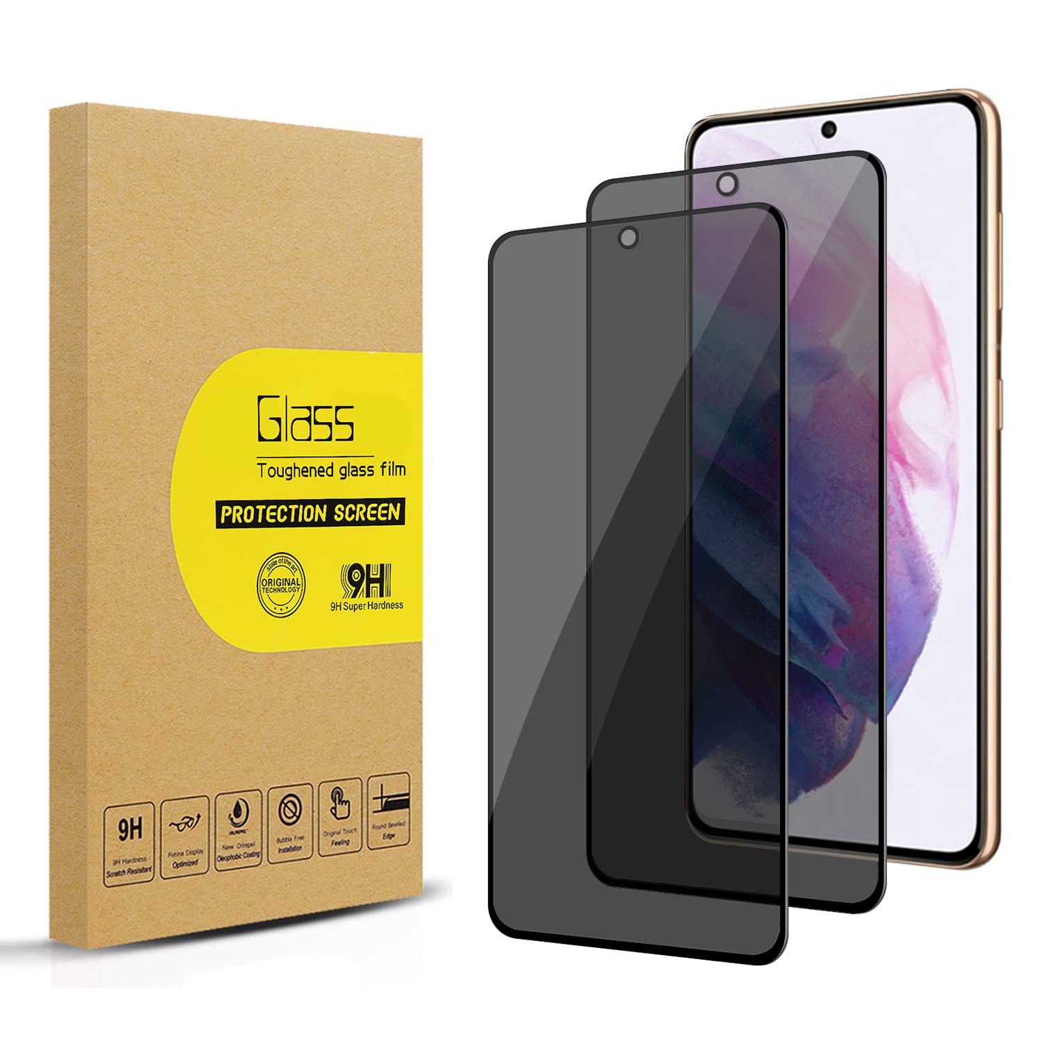 Photo 1 of Lokyoo 2 Pack Privacy Screen Protector for Samsung Galaxy S21 5G 6.2 inch [Anti-Spy Tempered Glass], Ultra HD, Anti-Scratch, Bubble-Free, Easy Install 9H Protective Glass Black