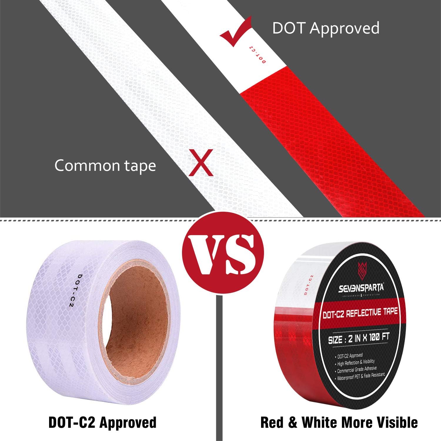 DOT-C2 Reflective Safety Tape 2 Inch x 200 Feet Red/White Conspicuity Tape for Vehicles, Trailers, Boats, Signs (200 FT): Industrial & Scientific
