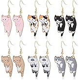 Mabor 6 Pairs Cute Cat Earrings for Women Colored Kitty Cat Earrings Alloy Drop Dangle Fun Anime Animal Earring Aesthetic Funny Cartoon Jewelry Gifts