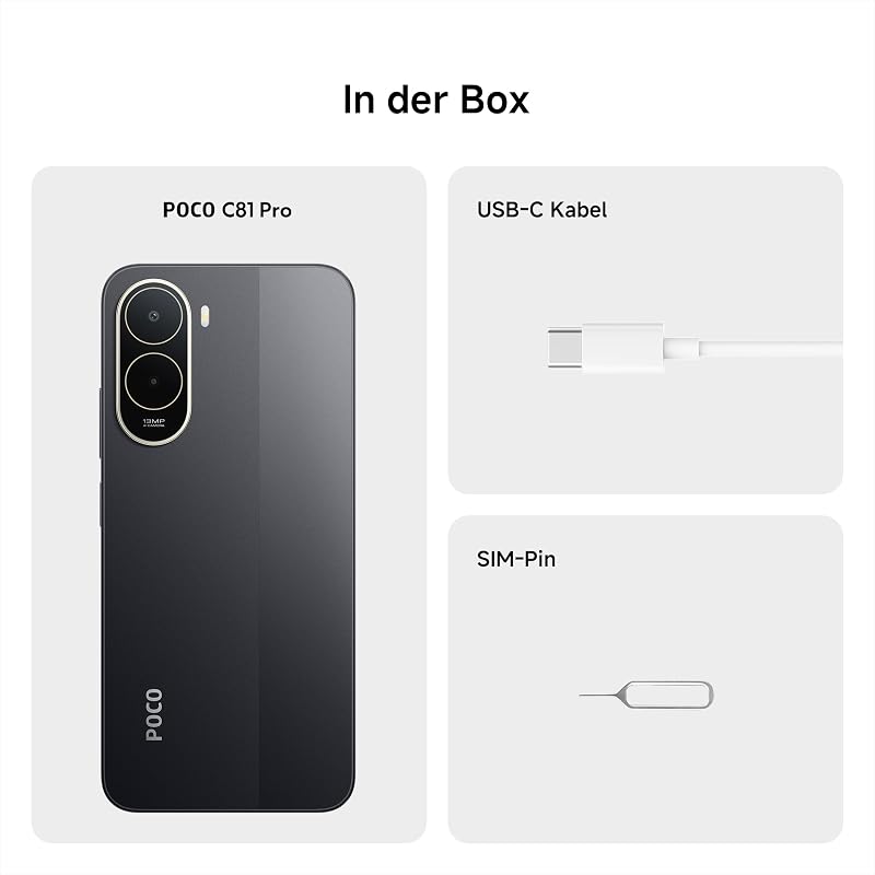 Poco C81 Pro Smartphone, 4 GB + 256 GB, Handy, 6000 mAh Akku, 120 Hz Bildschirm, 6,9 Zoll Display, 13 MP AI-Doppelkamera, schwarz, zusätzliche 1 Jahr Garantie