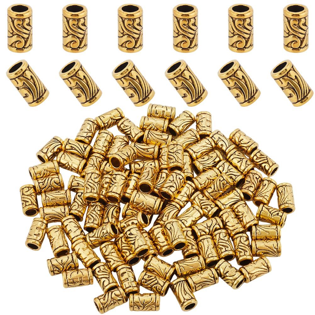 SOFPLATE 1 Box 100Pcs Antique Gold Tibetan Spacer Beads Bulk Alloy Column Bead Metal Hollow Barrel Large Hole Loose Tube Spacer Beads for Bracelets Beading Jewellery Making Necklaces Earrings Crafts