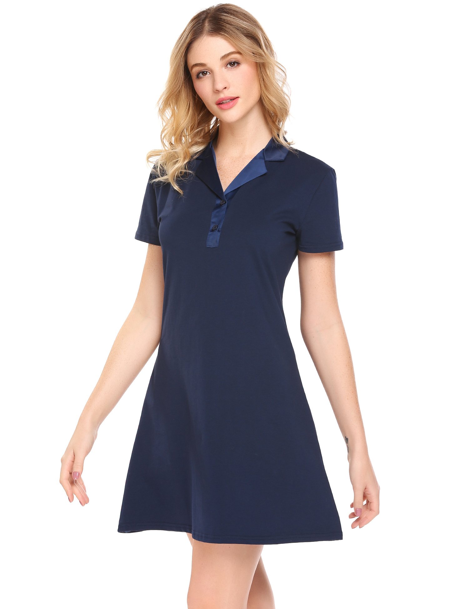 Ekouaer Womens Short Sleeve Sleepshirt Button Down Top Boyfriend Nightshirts