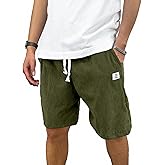 PLEPAN Mens Corduroy Shorts Casual Elastic Waist Drawstring Summer Beach Shorts