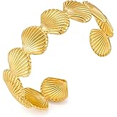 WOWORAMA Gold Shell Cuff Bracelets for Women - Trendy Boho Open Cuff Bangles Vintage Statement Bangle Bracelet Irregular Gold Arm Cuffs
