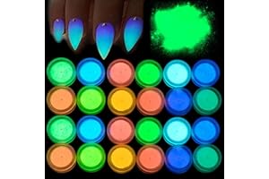 MEILINDS Glow in The Dark Powder 24 Jars Luminous Pigment Powder Night Fluorescence Glitter, 12 Colors Luminous Epoxy Resin Acrylic Pigment Dust for Nail Art, Makeup, Painting, DIY Crafts