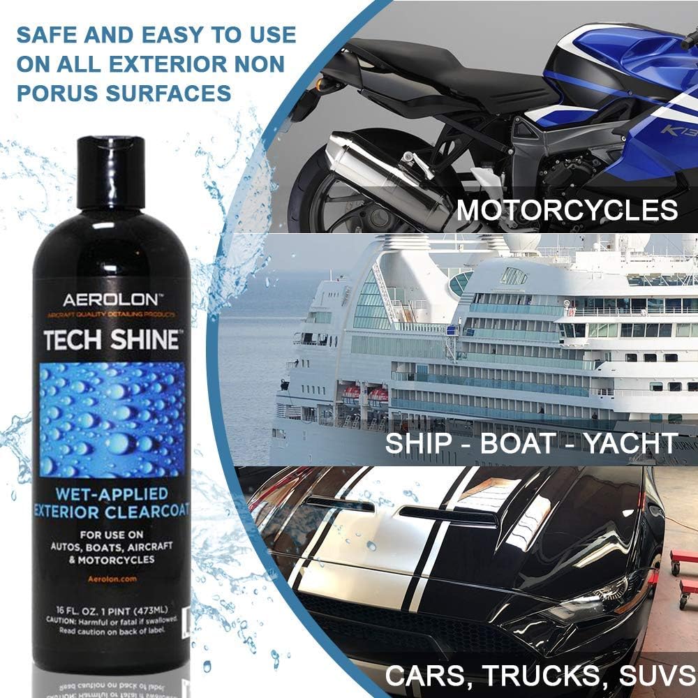 Aerolon Tech Shine (16 Ounce) Fast Wet-Applied Polymeric Car Wax Coating, Top Coat Polish and Sealer for Car Bike Boat, Auto Detailing Accessory for Hydrophobic Mirror Shine and Super Gloss: Automotive