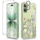 GVIEWIN for iPhone 17 Case, with Screen Protector+Camera Lens Protector, [NonYellowing] Clear Floral Slim Shockproof Protective Hard PC Back Women Phone Case for iPhone 17 6.3", Vibrant Spring