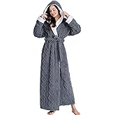 Skilydia Hooded Robes for Women Long,Sherpa Trim Fleece Bathrobes With Hood Long Plush Soft Warm Winter Robes for Women
