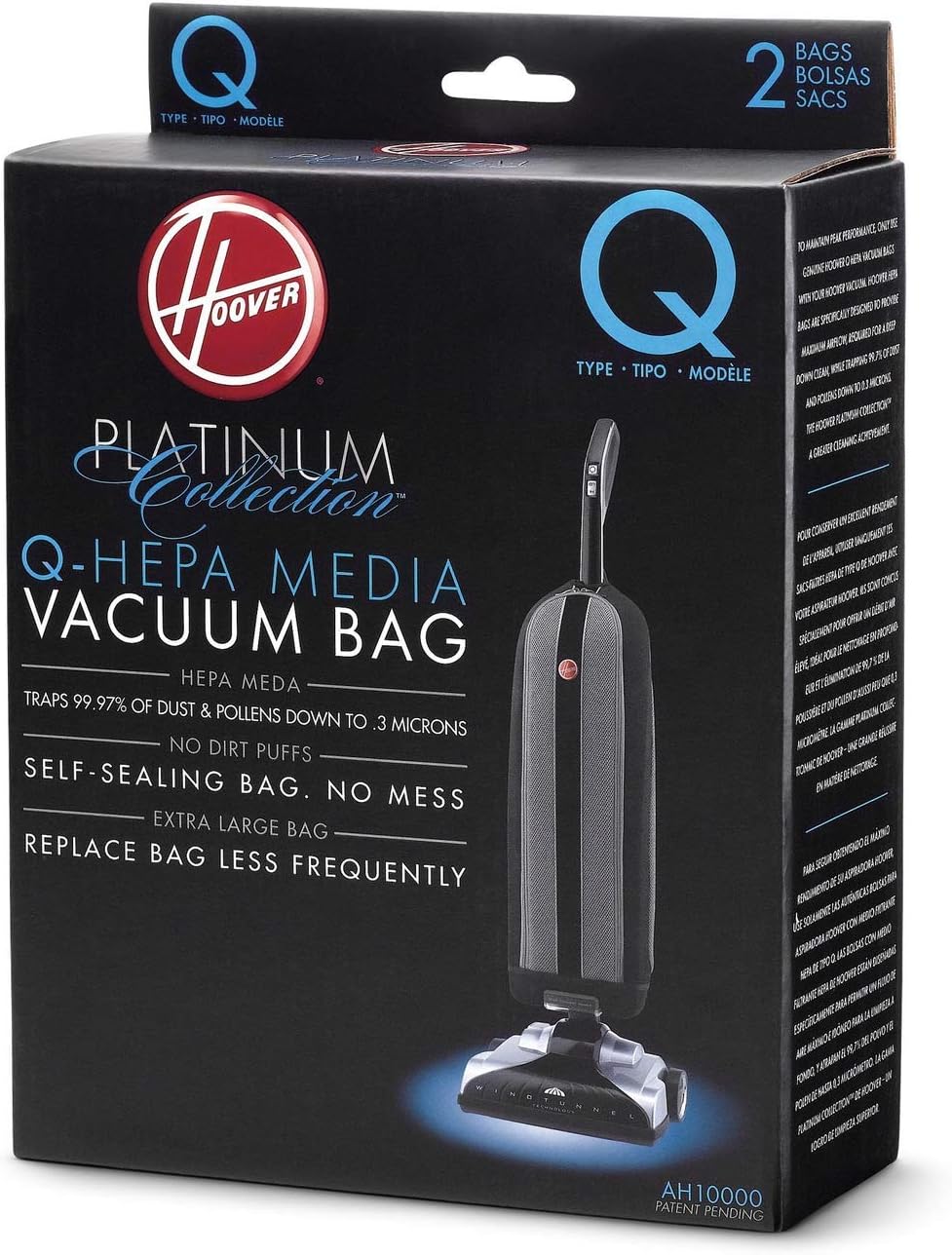 Hoover Platinum Type-Q HEPA Filter Vacuum Cleaner Bag, Part 902419001, for Upright UH30010COM, Pack of 2, AH10000, 2 Count - Household Vacuum Bags Upright