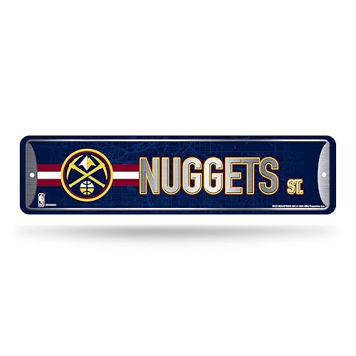 Rico Industries NBA Denver Nuggets Home Décor Metal Street Sign (4" x 15") - Great for Home, Office, Bedroom, & Man Cave - Made,Silver