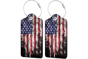 OUZPGAQ 2 Pack American Flag Luggage Tags for Suitcases, Cool Leather Luggage Tag for Travel, Bag Tag Privacy Name ID Card Bag Labels for Friends Adults Kids Tourists