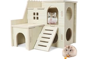 LENPESTIA Hamster Hideout Tiny Maze Wood House with Slide Hamster House and Habitat Wooden Hide Hut for Dwarf Gerbils Mouse Mice and Other Small Animals (Pygmy Rats Only)
