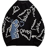Flygo Women Dinosaur Knit Sweater Unisex Oversized Sweaters Casual Long Sleeve Pullover Jumper Knitwear