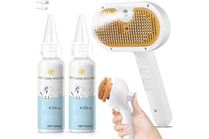VVWVVW Pet Steam Brush for Dog & Cat – shower bath brush – Steam for Shedding & Grooming Water Brush for Long & Short Haired Pets Spritz Defur Comb 3-in-1 Spray Hair Removal Comb Includes 2*Waterless Shampoo