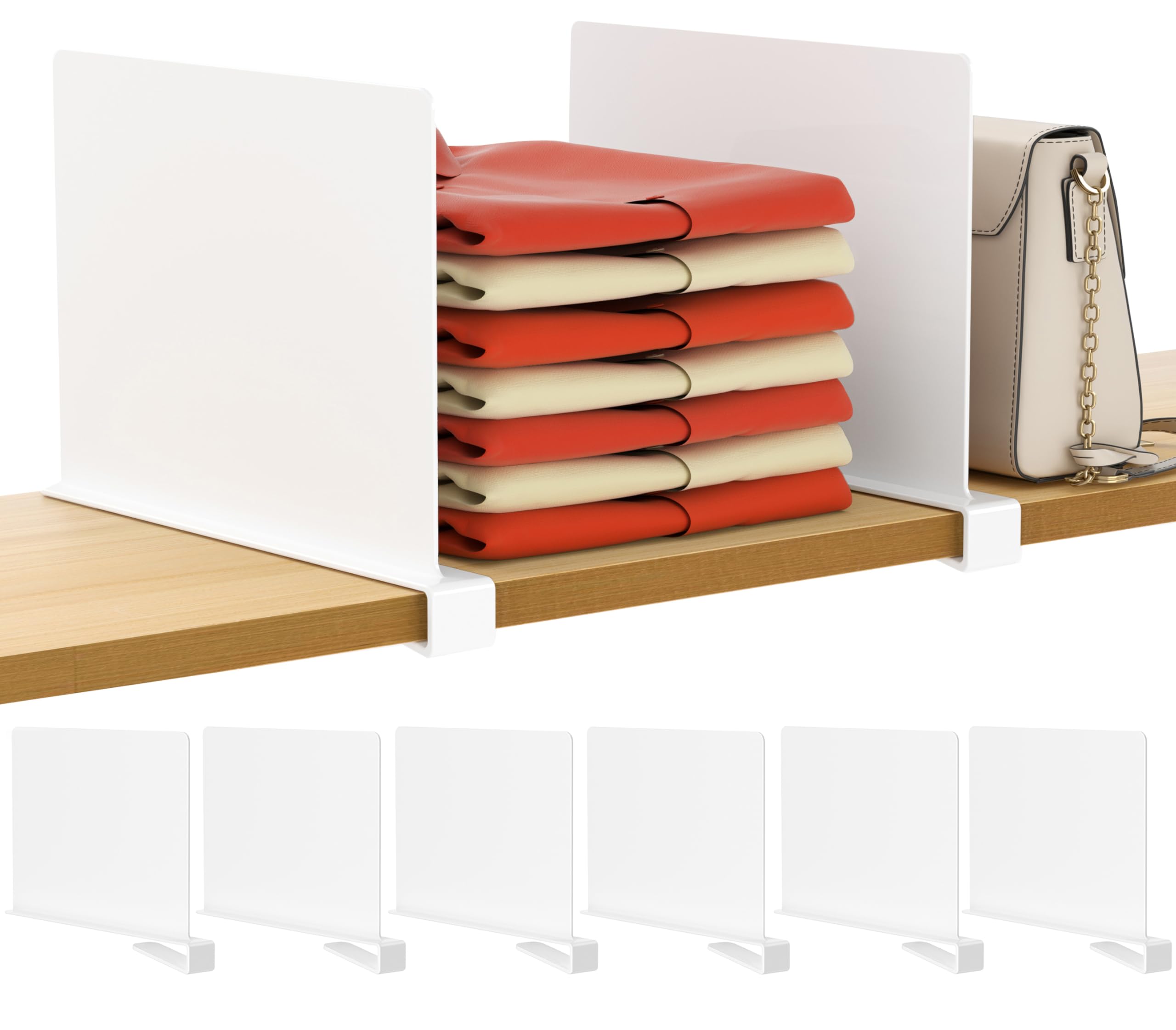 Photo 1 of HBlife 6 Pcs White Acrylic Shelf Dividers, Vertical Purse Organizer for Closet Perfect for Sweater, Shirts, Handbags in Bedroom and Kitchen, Closet Separators for Organization Cabinet
