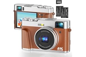 AHLIRMOY 4K Digital Camera, Photography Autofocus 48MP YouTube Vlogging Camera, 16X Digital Zoom Video Camera Anti-Shake with 32GB Micro Card, Compact Point and Shoot Travel Cameras for Gifts(Brown)