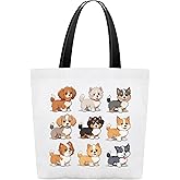 BXVRT Dog Canvas Tote Bags For Women, Cute Cartoon Dog Pattern, White, Large, Shoulder Strap