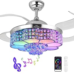 BAYSQUIRREL Retractable Crystal Ceiling Fan with