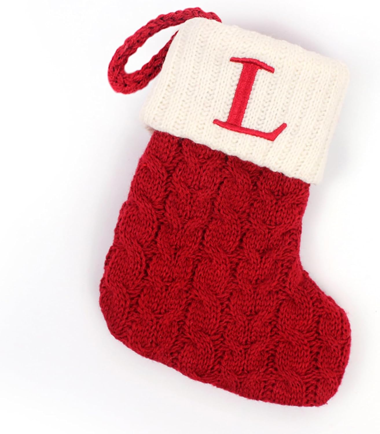Stockings & Holders - Comeon Christmas Stockings, 7 inch Embroidered Initial Letter Cable Knit Mini Cute Red with White Cuffs for Home Family Fireplace Hanging Xmas Holiday Party Decor Gift (Letter L)