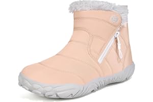 Girls Boys Barefoot Boots Shoes Minimalist Winter Snow Boots Wide Width Waterproof Ankle Booties Cold Weather Outdoor Shoes w