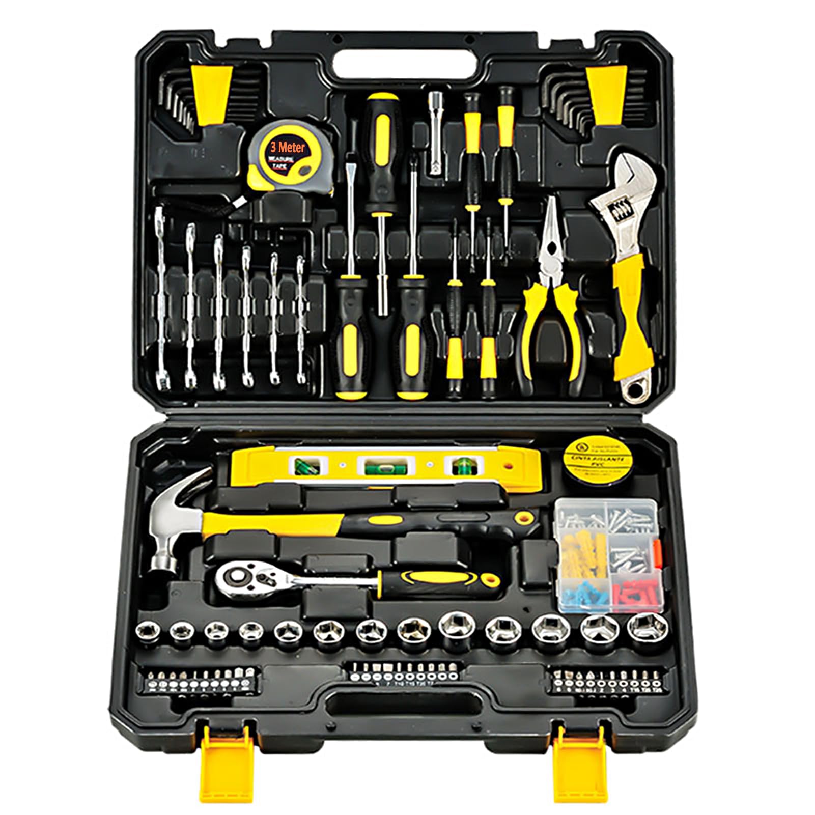 Vislone 108 Piece Tool Set General House Hold Hand Tool Kit with Plastic Toolbox Storage Case Used to Car Repair and Home Repair