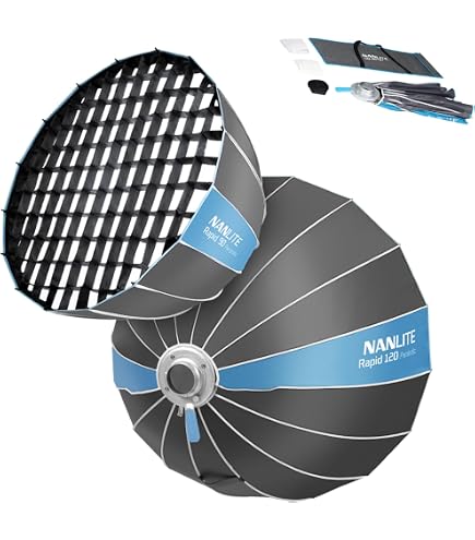 NANLITE SB-RP120 Softbox Parabólico Profesional De 120 Cm Con Rejilla De Nido De Abeja, Doble Difusor Y Montura Bowens, Ideal Para Fotografía De Retrato Y Vídeo
