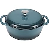 Amazon Basics Enameled Cast Iron Dutch Oven Pot with Lid, Oven Safe, Heavy-Duty, Dual Handles for Braising, Stews, Roasting, Round, 6-Quart, Gray