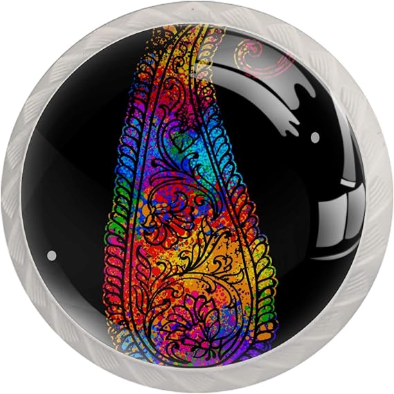 Bright Element Paisley Mehndi - Juego de 4 pomos para armario de cocina