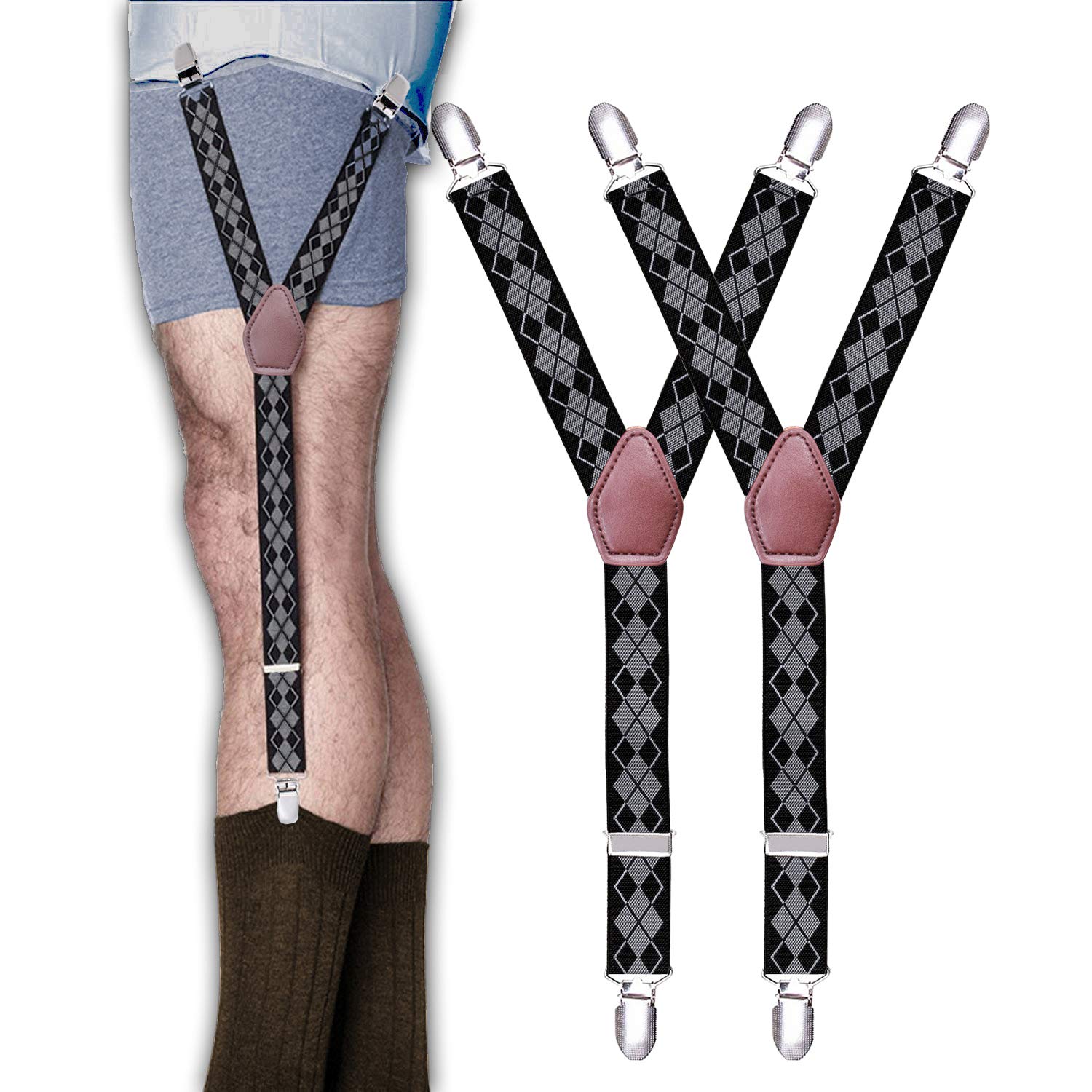 Numola Shirt Stays with 3 Metal Clips Adjustable Elastic Garter