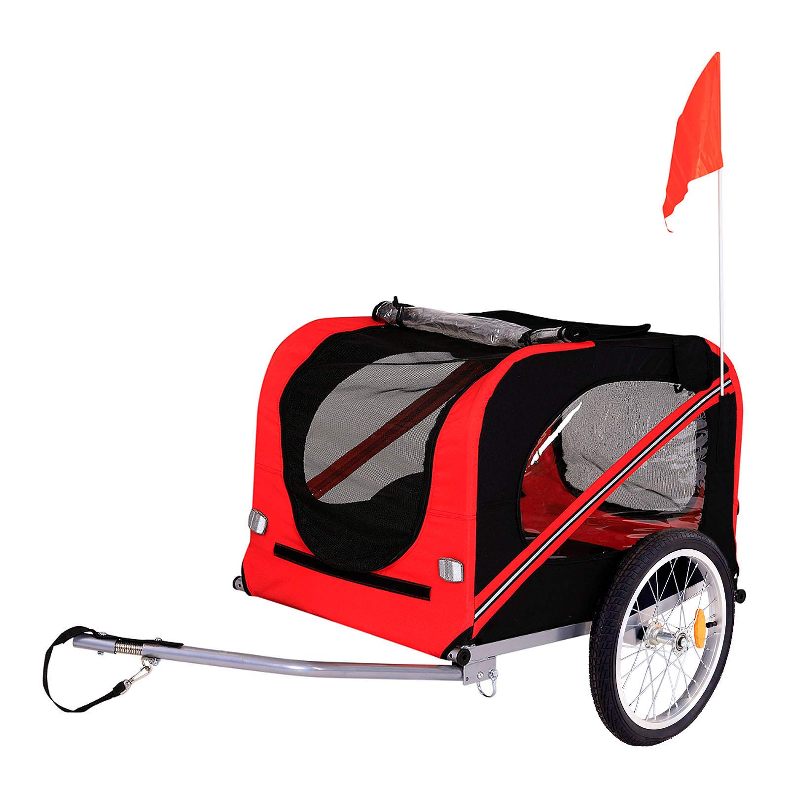 lionto Bicycle Trailer for Dogs with Towing Hitch and Seat Belts Dog Trailer Red/Black