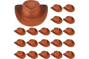 BOWINR 20 Pcs Plastic Mini Cowboy Hat for Crafts Miniature Western Cowgirl Hats Tiny Dress Hat for Dollhouse Party Decoration (Brown)
